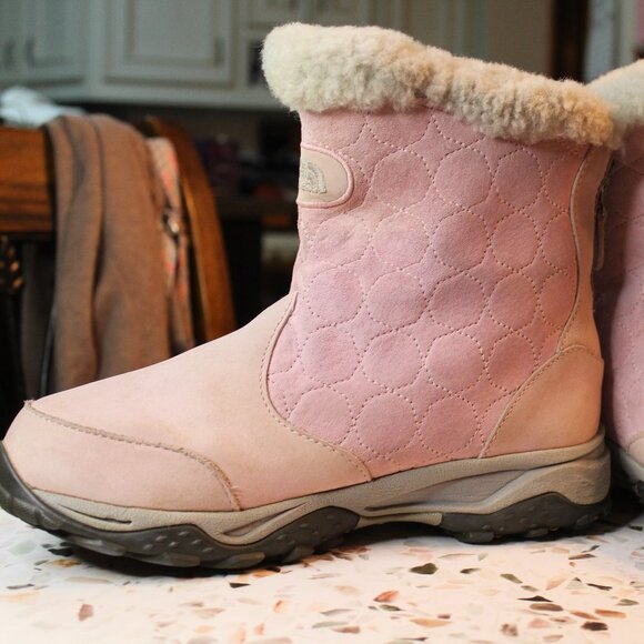 The North Face Women's Pink Leather/Suede Winter Snow Boots 8 M Faux Fur Zip - Picture 8 of 14